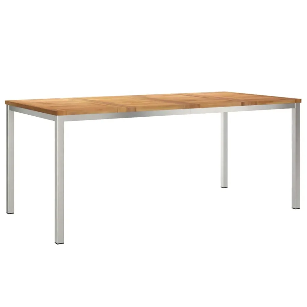 Dining Table 180x90x75 cm Solid Teak Wood and Stainless Steel – Image 2
