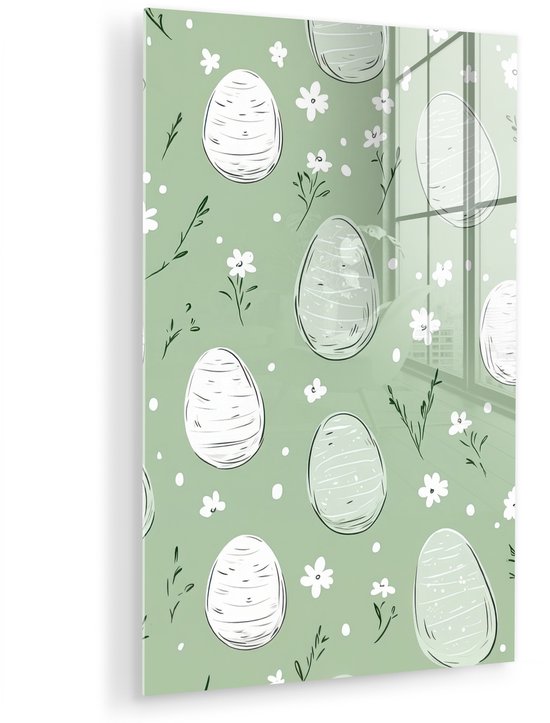 MuchoWow® Tableau sur verre 40x60 cm - Tableau acrylique sur verre - Vert - Œufs - Motif - Photo sur verre - Décoration murale salon - Décoration murale chambre - Peintures
