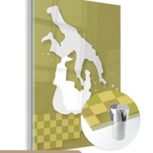 MuchoWow® Peinture sur verre 120×160 cm – Peinture sur verre acrylique – Une illustration de deux hommes pratiquant le judo – Photo sur verre – Peintures MuchoWow® Peinture sur verre 120×160 cm – Peinture sur verre acrylique – Une illustration de deux hommes pratiquant le judo – Photo sur verre – Peintures