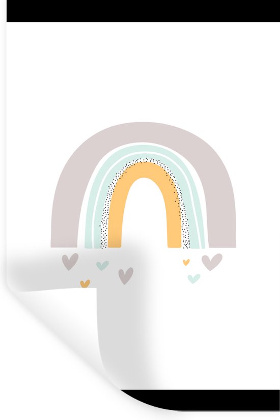 Muursticker enfant - Stickers muraux pour chambres d'enfants - Arc-en-ciel - Hartjes - Filles - Garçons - Pastel - Décoration pour chambres d'enfants - 60x80 cm - Papier peint autocollant - Film autocollant