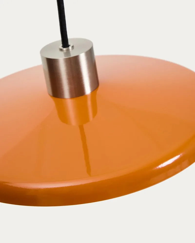 Deckenleuchte Nuvira aus hellgrauem gebürstetem Metall mit orangefarbenem Schirm – Image 3