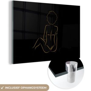 MuchoWow® Peinture sur verre 150×100 cm – Peinture sur verre acrylique – Femme – Noir – Or – Dessin au Line – Photo sur verre – Peintures MuchoWow® Peinture sur verre 150×100 cm – Peinture sur verre acrylique – Femme – Noir – Or – Dessin au Line – Photo sur verre – Peintures