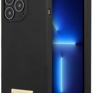 Guess – GUHMP13XSPLK – iPhone – 13 – Pro – Max – 6.7 – noir/noir – coque rigide – silicone – plaque logo – MagSafe
