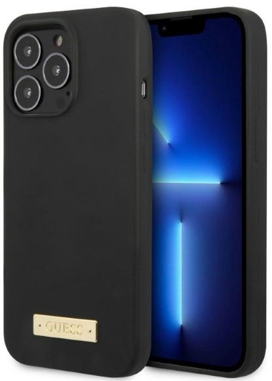 Guess - GUHMP13XSPLK - iPhone - 13 - Pro - Max - 6.7 - noir/noir - coque rigide - silicone - plaque logo - MagSafe