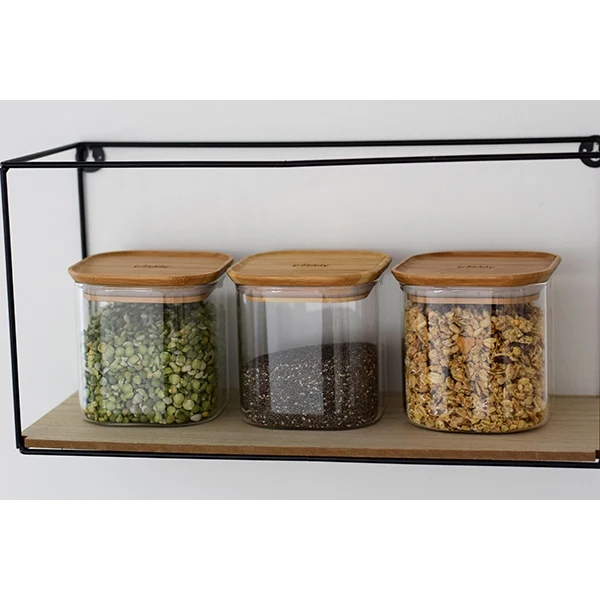 Set de 3 boites carrées verre et bambou 800 ml Pebbly – Image 3
