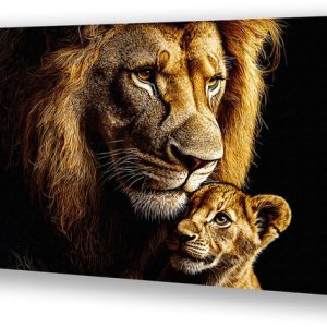 Lion et son lionceau en harmonie – Toile de lion – Œuvre d’art de lion – Hyperréalisme – Décoration d’intérieur – Art – Toile 45×30 cm Lion et son lionceau en harmonie – Toile de lion – Œuvre d’art de lion – Hyperréalisme – Décoration d’intérieur – Art – Toile 45×30 cm