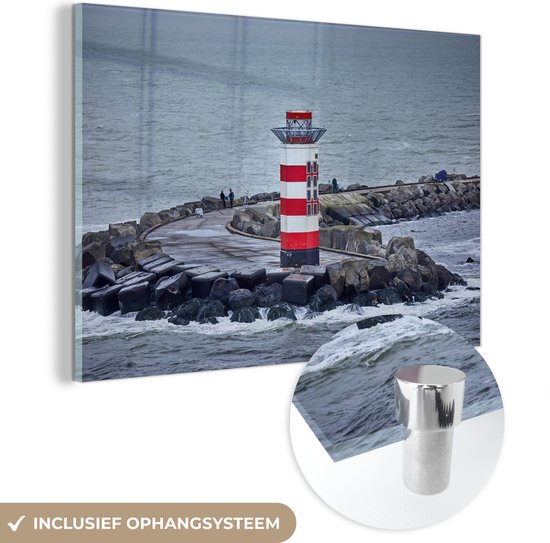 MuchoWow® Peinture sur verre 120x80 cm - Peinture sur verre acrylique - Phare au canal de la mer du Nord - Photo sur verre - Peintures