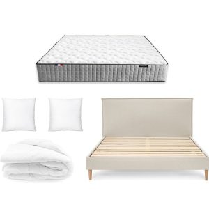 Lit SARY en 140 x 190 cm, matelas APOLLINE, couette chaude en 220 x 240 cm et deux oreillers RE-DREAM en 60 x 60 cm Lit SARY en 140 x 190 cm, matelas APOLLINE, couette chaude en 220 x 240 cm et deux oreillers RE-DREAM en 60 x 60 cm