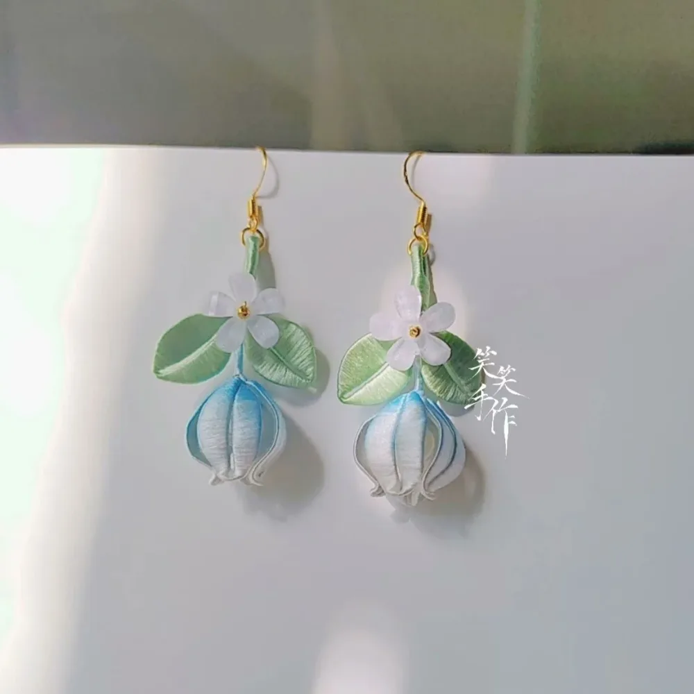 Handmade Chanhua Flower & Bud Dangle Earrings - 925 Silver Hooks | Elegant & Everyday Wear – Image 3
