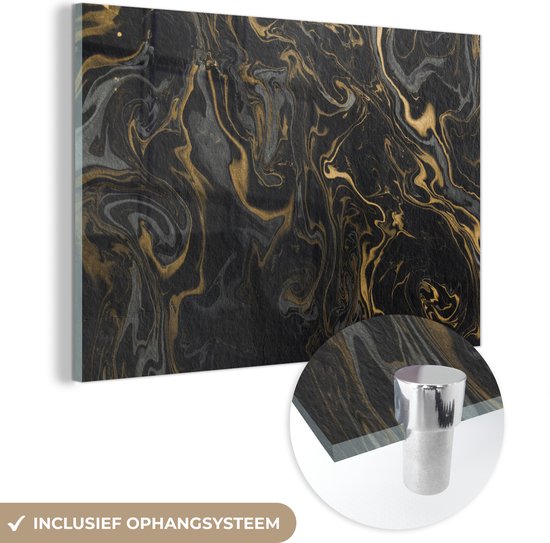 MuchoWow® Peinture sur Verre - Marbre - Texture - Grijs - Or - Aspect Marbre - Luxe - 120x80 cm - Peintures sur Verre Acrylique - Photo sur Glas