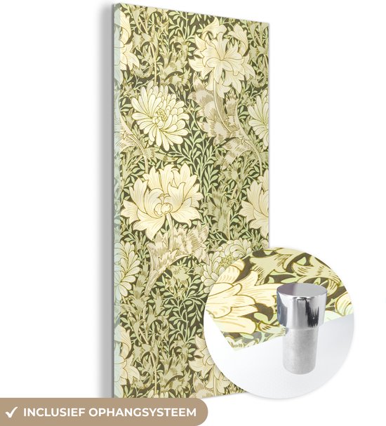 MuchoWow® Peinture sur verre 20x40 cm - Peinture sur verre acrylique - Roses - Fleurs - Vert - William Morris - Photo sur verre - Peintures