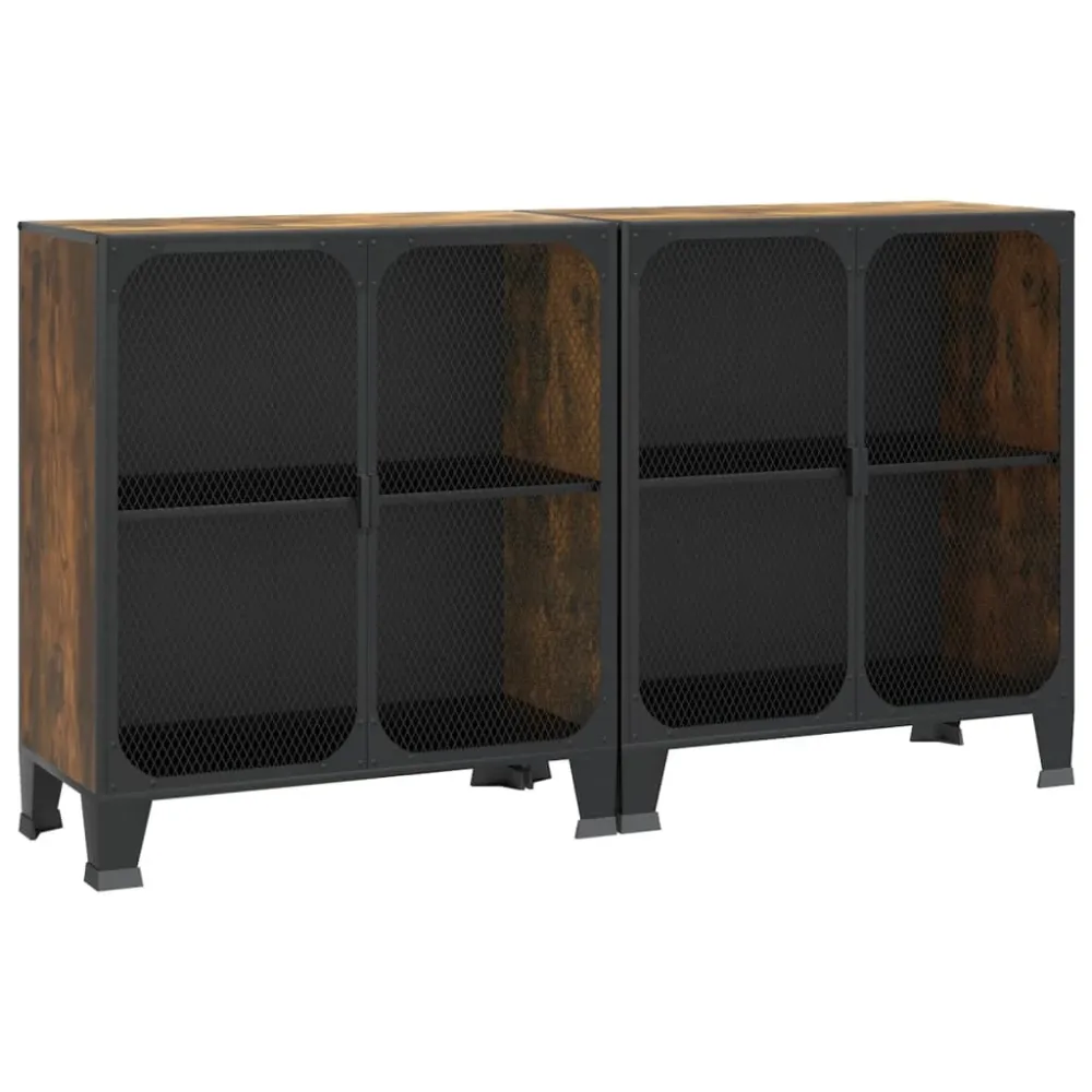 Storage Cabinets 2 pcs Rustic Brown 72x36x82 cm Metal and MDF – Image 2