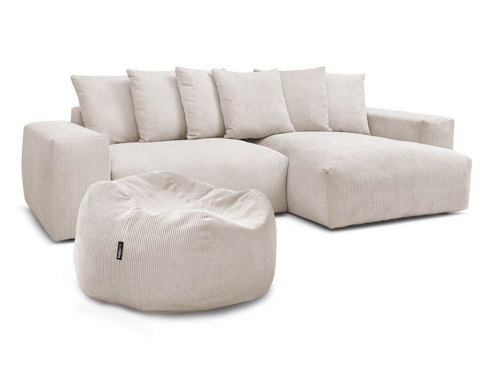 Canape d'angle reversible VOLTAIRE velours cotele avec pouf