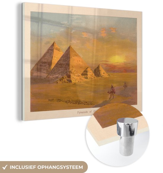 MuchoWow® Peinture sur Verre - Une Illustration Colorée des Pyramides de Gizeh - 40x30 cm - Peintures sur Verre Acrylique - Photo sur Glas