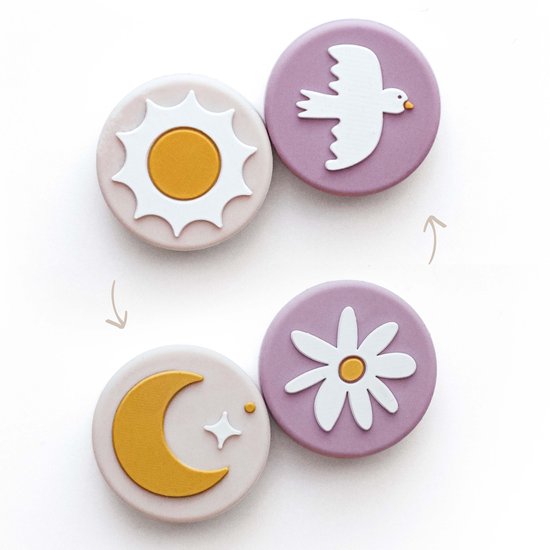 Maan Amsterdam – Amortisseurs de tennis – lot de 2 – unique avec fonction pile ou face – amortisseur pour raquette de tennis – soleil/lune et oiseau/fleur Maan Amsterdam – Amortisseurs de tennis – lot de 2 – unique avec fonction pile ou face – amortisseur pour raquette de tennis – soleil/lune et oiseau/fleur
