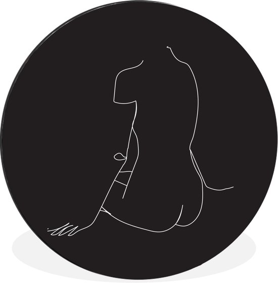 Illustration femme assise sur fond noir Cercle mural aluminium ⌀ 90 cm - Tirage photo sur cercle mural / cercle vivant / cercle de jardin (décoration murale)