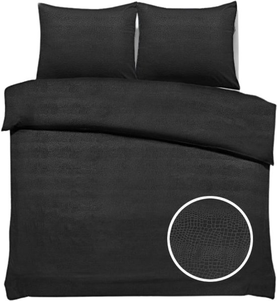 Housse de couette SweetSleeping Croco - Moderne - 240 x 220 cm + 2 taies d'oreiller 60 x 70 cm - Zwart - 100 % Micropercal doux et soyeux - Infroissable - Ne rétrécit pas