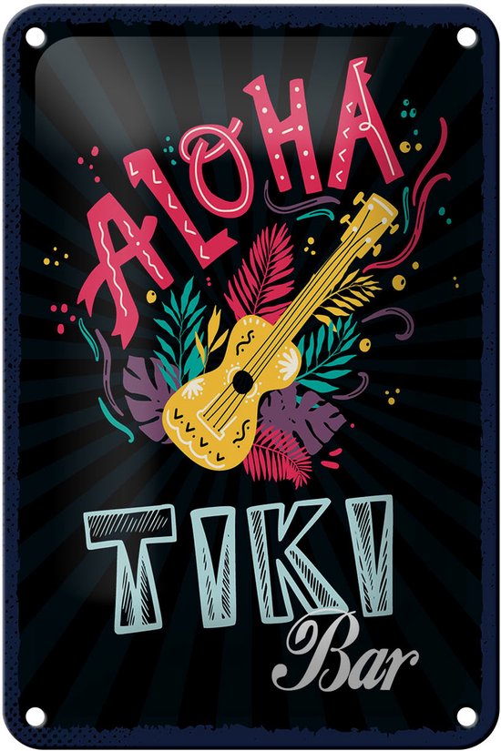 Panneau en tôle Indication 12x18 cm Aloha Tiki Bar Guitare Panneau Déco