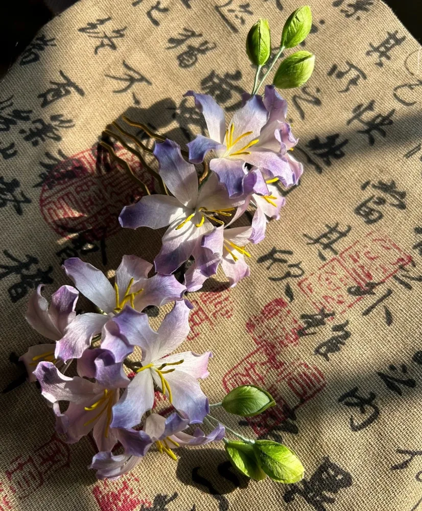 Handmade Silk Thread Ronghua Hairpin - Bauhinia Flower Hair Accessory for Hanfu & Daily Wear – Image 3