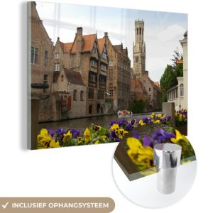 MuchoWow® Peinture sur verre 180×120 cm – Peinture sur verre acrylique – Vue du Beffroi de Bruges – Photo sur verre – Peintures