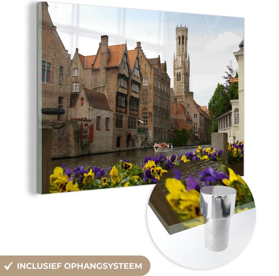 MuchoWow® Peinture sur verre 180x120 cm - Peinture sur verre acrylique - Vue du Beffroi de Bruges - Photo sur verre - Peintures