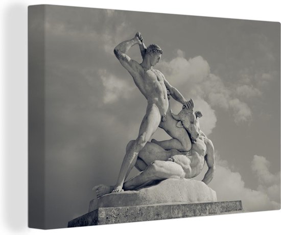Homme combattant un Minotaure de la mythologie grecque sur toile 90x60 cm - Tirage photo sur toile (Décoration murale salon / chambre)