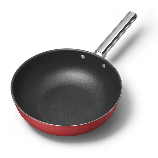 Wok aluminium antiadhésif 30 cm rouge mat Smeg