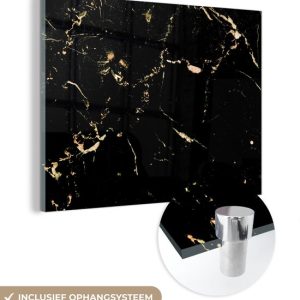 MuchoWow® Peinture sur verre 40×30 cm – Peinture acrylique sur verre – Marbre – Citron vert – Zwart – Or – Photo sur verre – Peintures