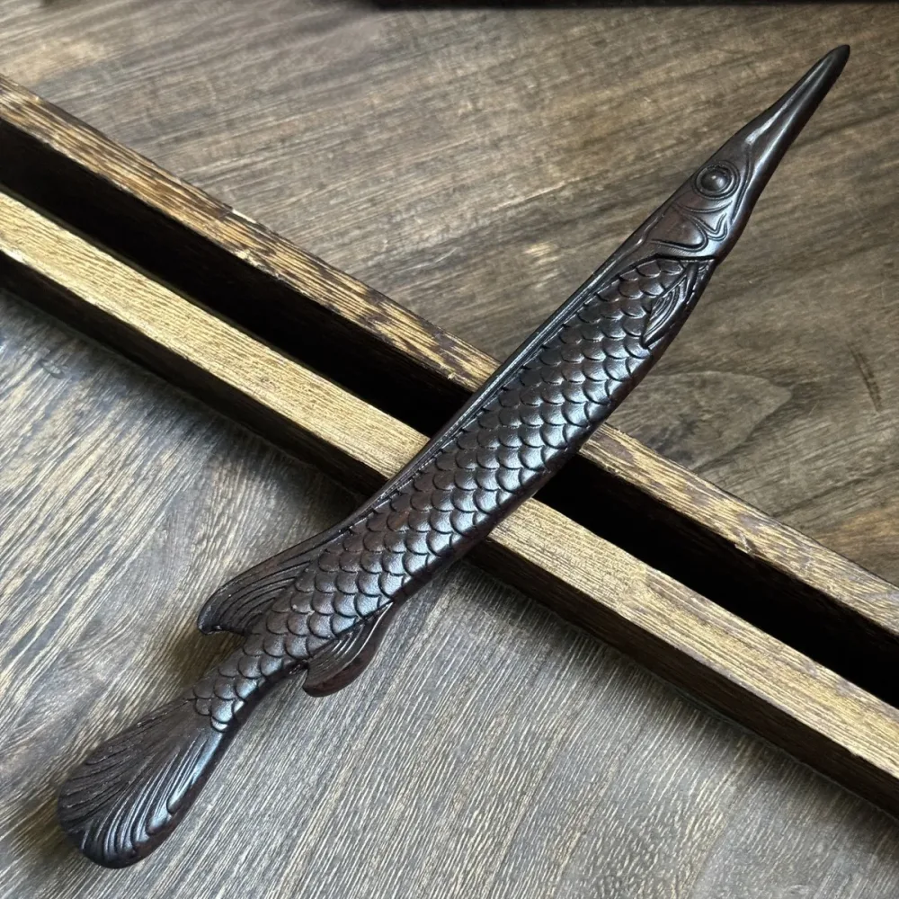 Natural African Blackwood Hair Stick - Fish Shape Design Hairpin #江风映鱼 – Image 2