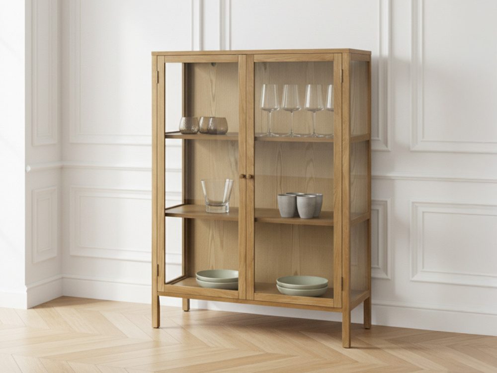 Buffet haut 2 portes 90 cm CARMEN placage chene massif – Image 3