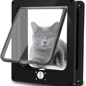 KAD® Chatière – Chatière universelle avec serrure à 4 positions – Pour porte intérieure & porte extérieure – Noir – 18cm x 5cm x 5cm