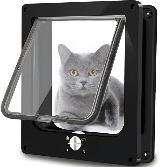 KAD® Chatière - Chatière universelle avec serrure à 4 positions – Pour porte intérieure & porte extérieure – Noir - 18cm x 5cm x 5cm