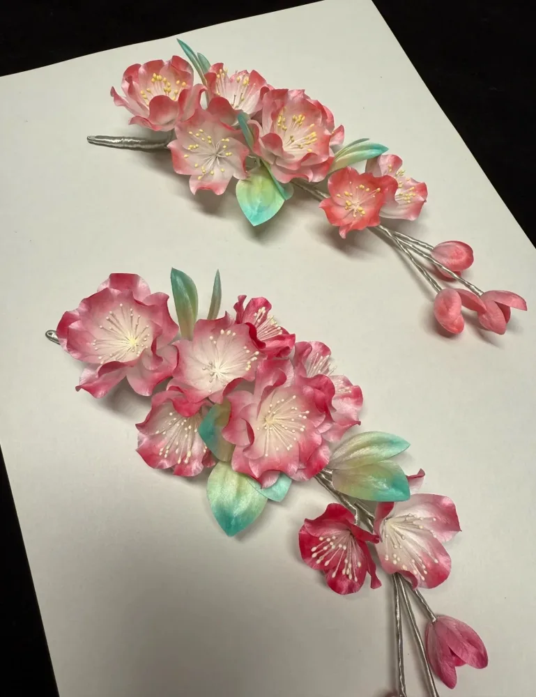 Handmade Ronghua Crabapple Hair Ornament | Luxury Silk Flower – Image 3