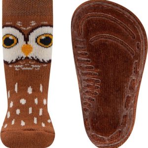 Ewers Chaussette antidérapante – Chouette Marron Clair et Beige – Semelle Silicone-21/22