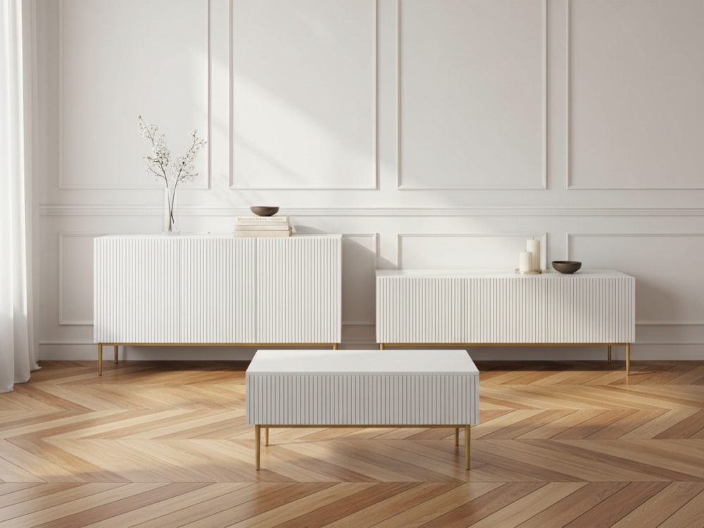 Ensemble KASHA avec meuble TV 150 cm + buffet 150 cm + table basse pieds or – Image 2
