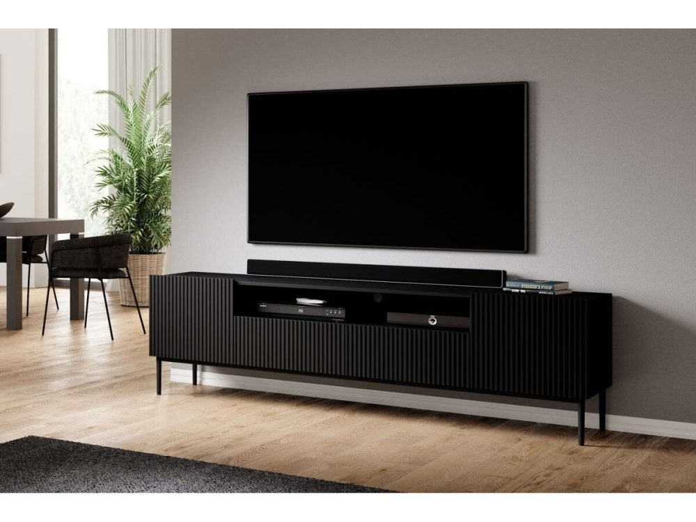 Ensemble KASHA avec Meuble TV 200 cm avec niche + Buffet 4 portes 200 cm pieds noirs – Image 3