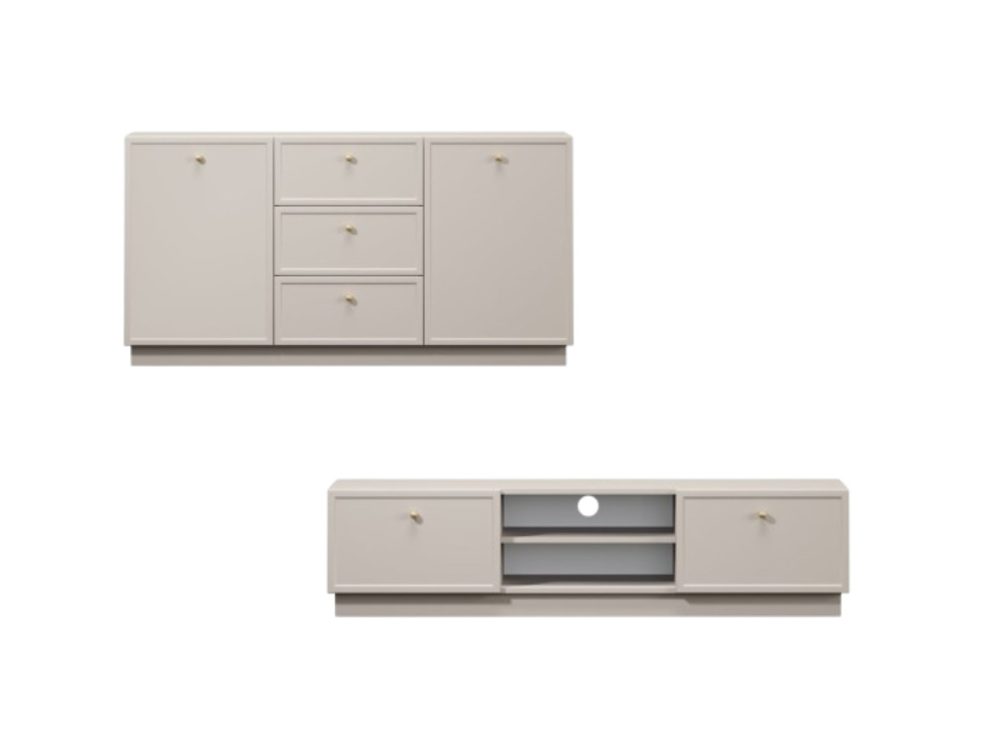 Ensemble LORINA avec buffet 150 cm + meuble TV 150 cm poignees or