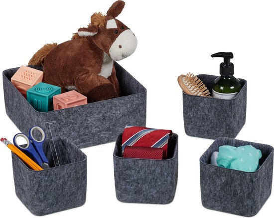 Organisateur de tiroirs Relaxdays - lot de 5 - paniers en feutre - speelgoed - armoire - salle de bain