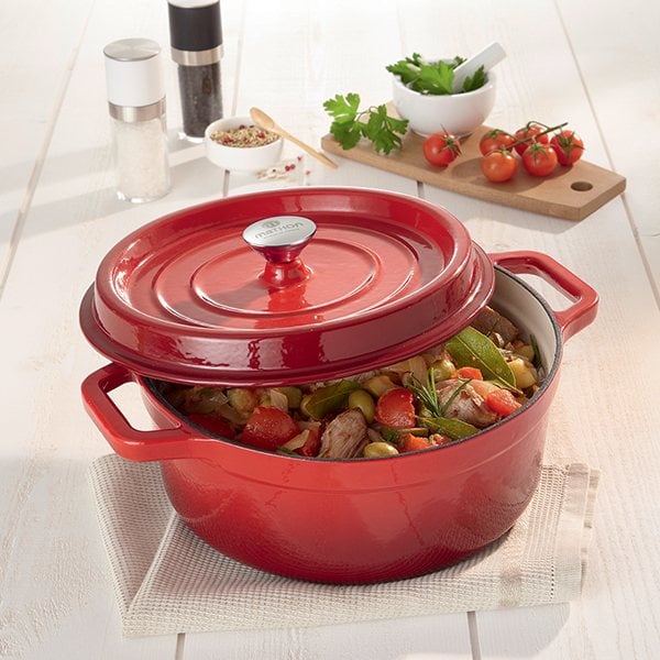 Cocotte en fonte ronde 28 cm 5,6 L rouge Mathon – Image 2