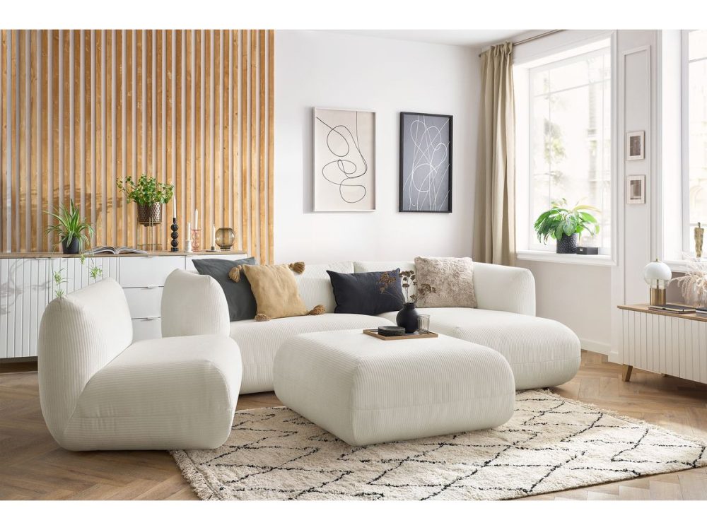 Canape d'angle fixe modulable LECOMTE avec 1 chauffeuse et 1 grand pouf – Image 2