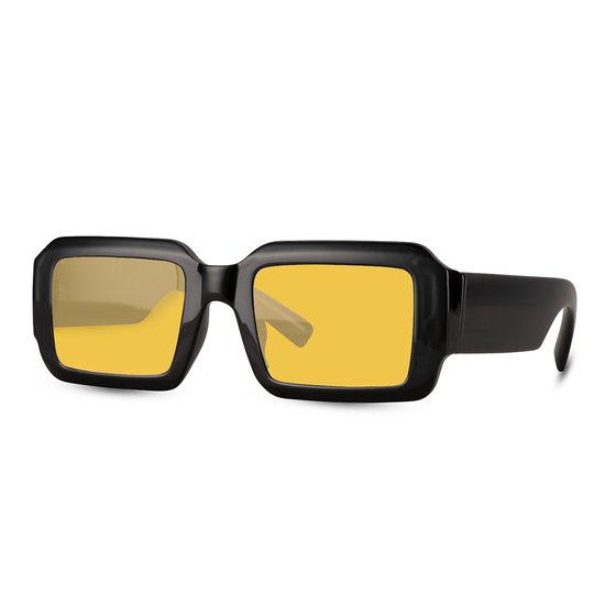 Lunettes de soleil rectangulaires - Lunettes de Lunettes de soleil pour femmes - Lunettes de Festival - Lunettes de rave - Lunettes - Monture épaisse - Verres jaunes