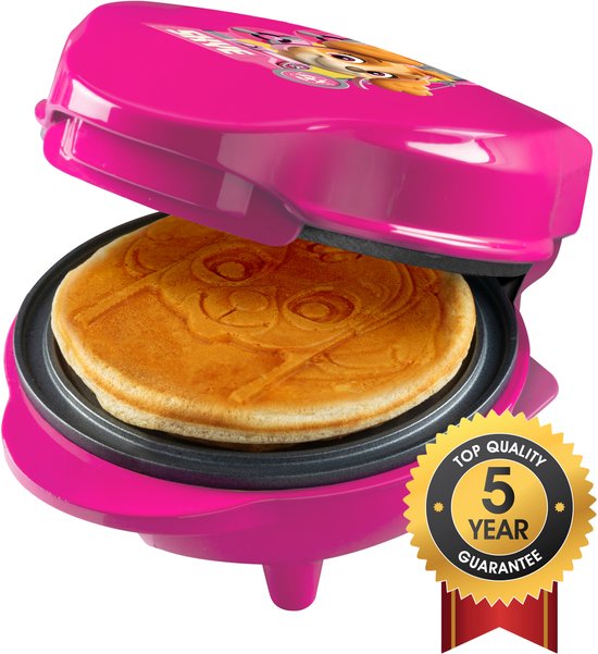 Mini gaufrier Paw' Patrouille, Gaufrier avec plaque spéciale "Skye", Taille de la gaufre : Ø 10 cm, Taille idéale pour les enfants, Parfait pour les anniversaires ou comme cadeau, Produit sous licence officielle, Couleur : Rose