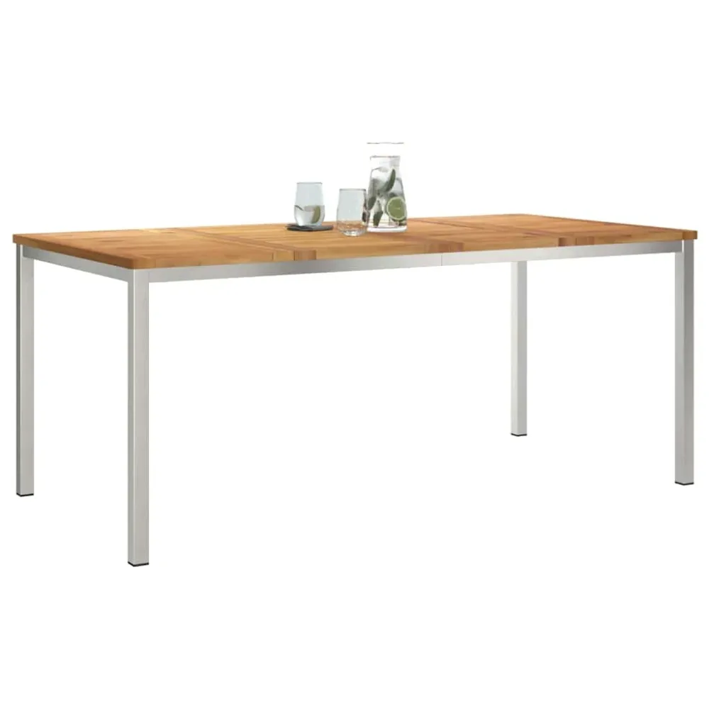 Dining Table 180x90x75 cm Solid Teak Wood and Stainless Steel – Image 3