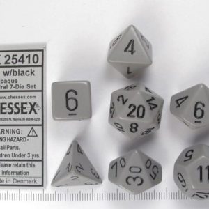 Jeu de dés Chessex, 7 polydice, gris opaque avec noir Jeu de dés Chessex, 7 polydice, gris opaque avec noir