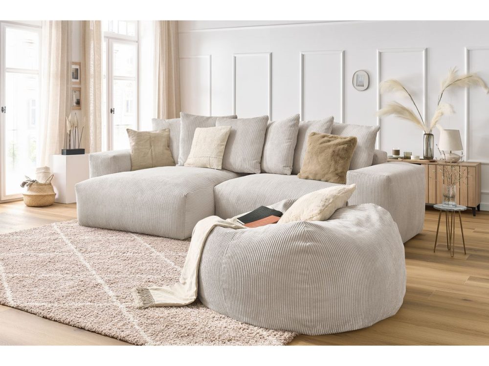 Canape d'angle reversible VOLTAIRE velours cotele avec pouf – Image 2