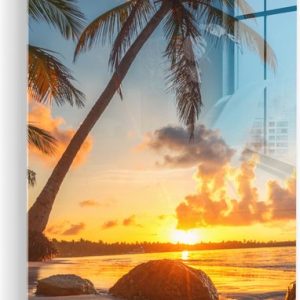 MuchoWow® Peinture sur verre – Plage – Mer – Palmier – Coucher de soleil – 20×40 cm – Peintures acrylique – Photo sur Glas MuchoWow® Peinture sur verre – Plage – Mer – Palmier – Coucher de soleil – 20×40 cm – Peintures acrylique – Photo sur Glas
