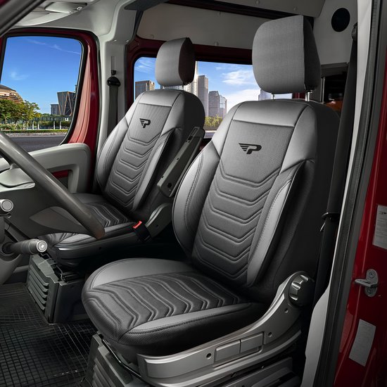 Housses de siège Volkswagen Transporter 2015 - 2024 – Florida Noir/gris – ajustement parfait – tissu jacquard – résistant à l'usure – facile à monter – set pour Siège/Siège