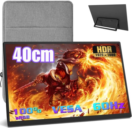KAD® Moniteur portable - Moniteur portable pour ordinateur portable - Deuxième écran ultra-mince - Noir - 36 cm x 21 cm x 1 cm