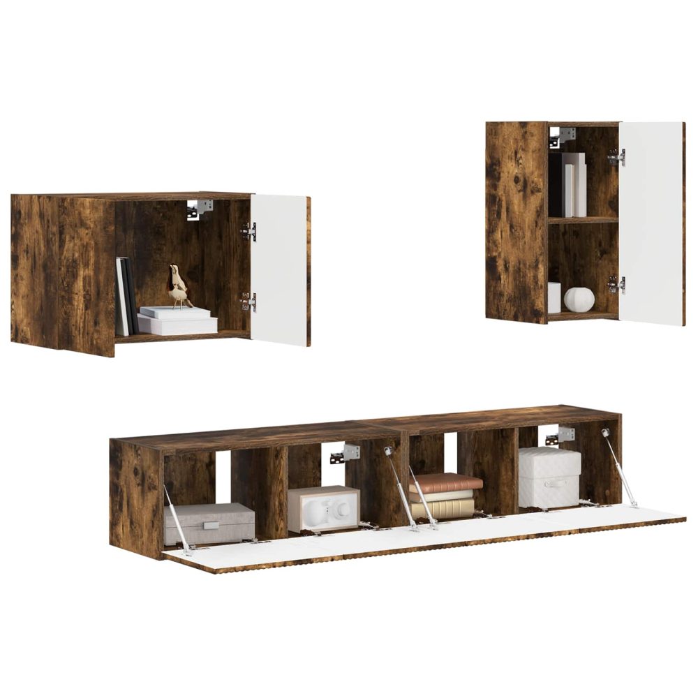 TV Wall Cabinet Set 4 pcs Smoked Oak Engineered Wood – Image 3