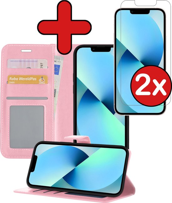 iPhone 13 Mini Case Book Case Cover Wallet Cover With 2x Screen Protector - iPhone 13 Mini Case Cover Wallet Case - Rose Clair